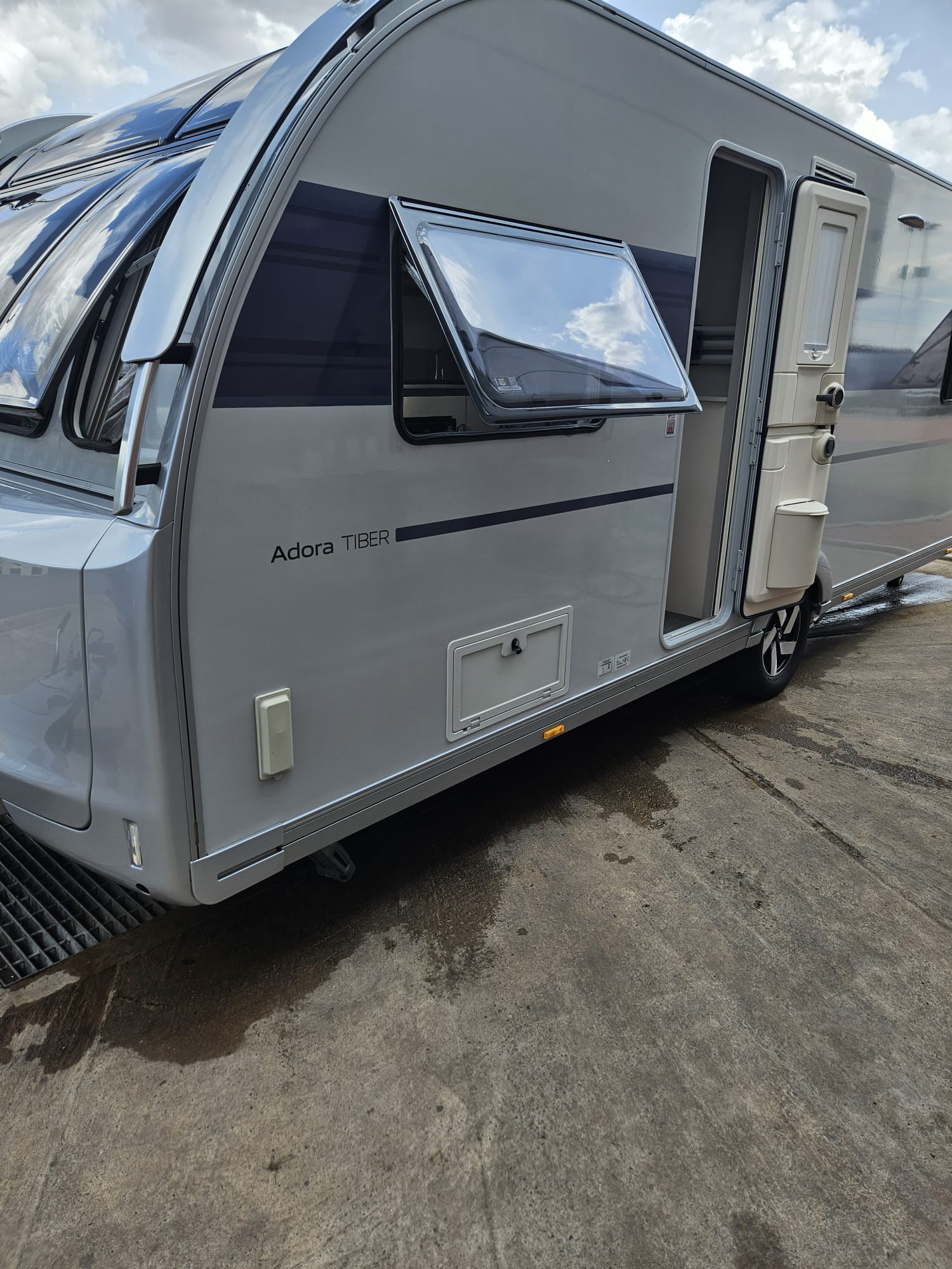 Adora touring caravan cleaned on a driveway by Jeynes Cleans