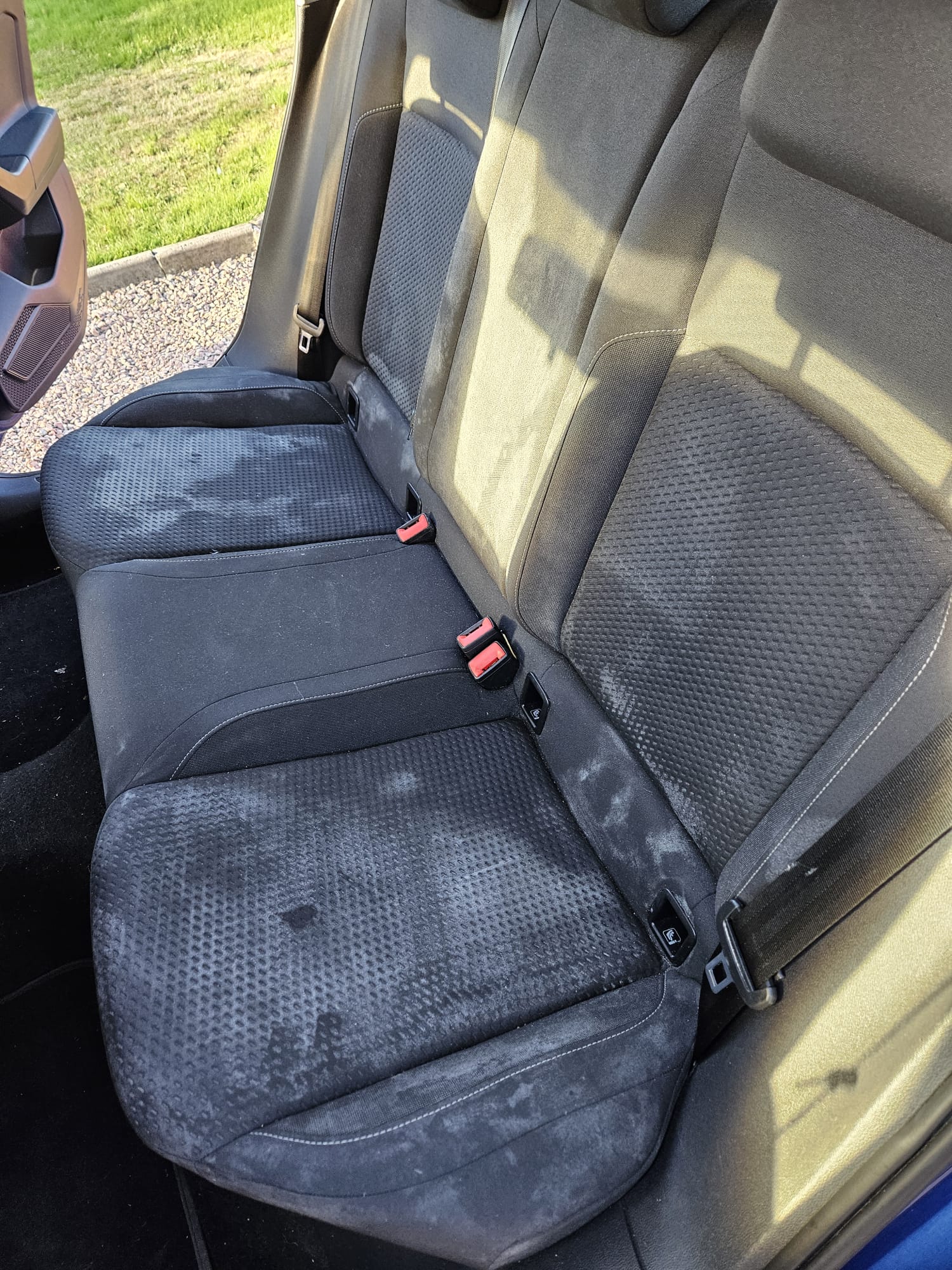 Rear fabric seats before interior deep cleaning
